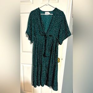 Long Green and White Polkadots  Tie Dress